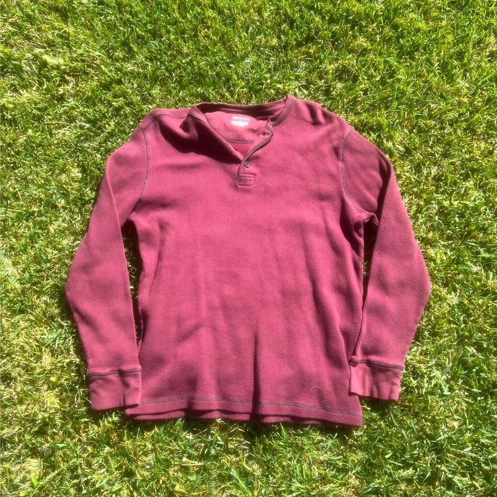 Merona y2k henley maroon mens size L waffle knit thermal